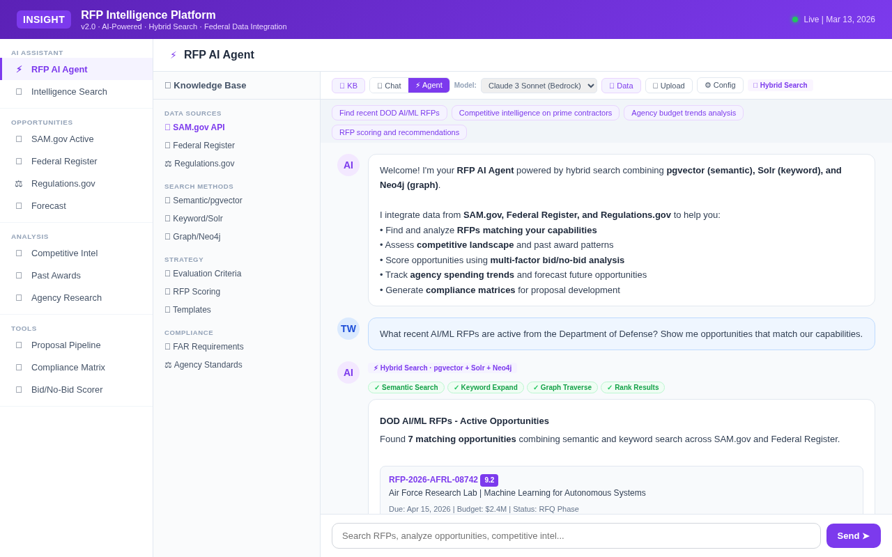 RFP Intelligence Platform — hybrid search interface with pgvector, Solr, and Neo4j integration